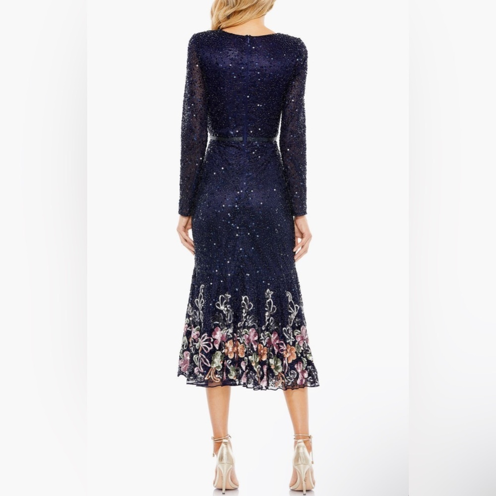 Mac Duggal Wrap Long Sleeve Tea Length Dress s22 - Picture 2 of 5